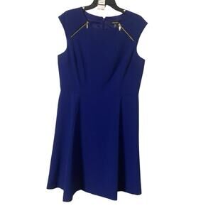 Nine West Women’s Dress Size 12 Royal Blue Fit And Flare Gold Zipper Accent